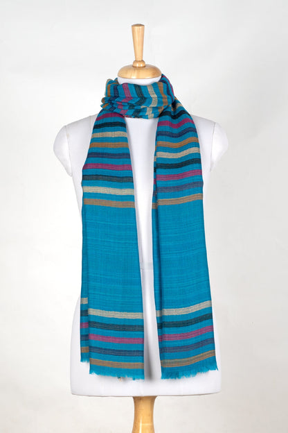 Vivid Stripes Reversible Cashmere Wool Scarf – Turquoise Multi | SVEŽElife-2