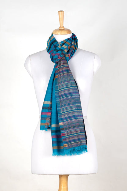Vivid Stripes Reversible Cashmere Wool Scarf – Turquoise Multi | SVEŽElife-0