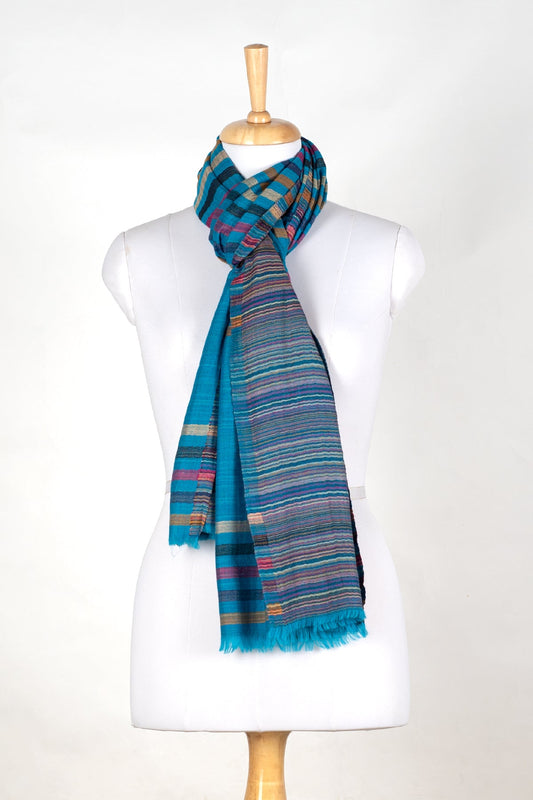 Vivid Stripes Reversible Cashmere Wool Scarf – Turquoise Multi | SVEŽElife-0