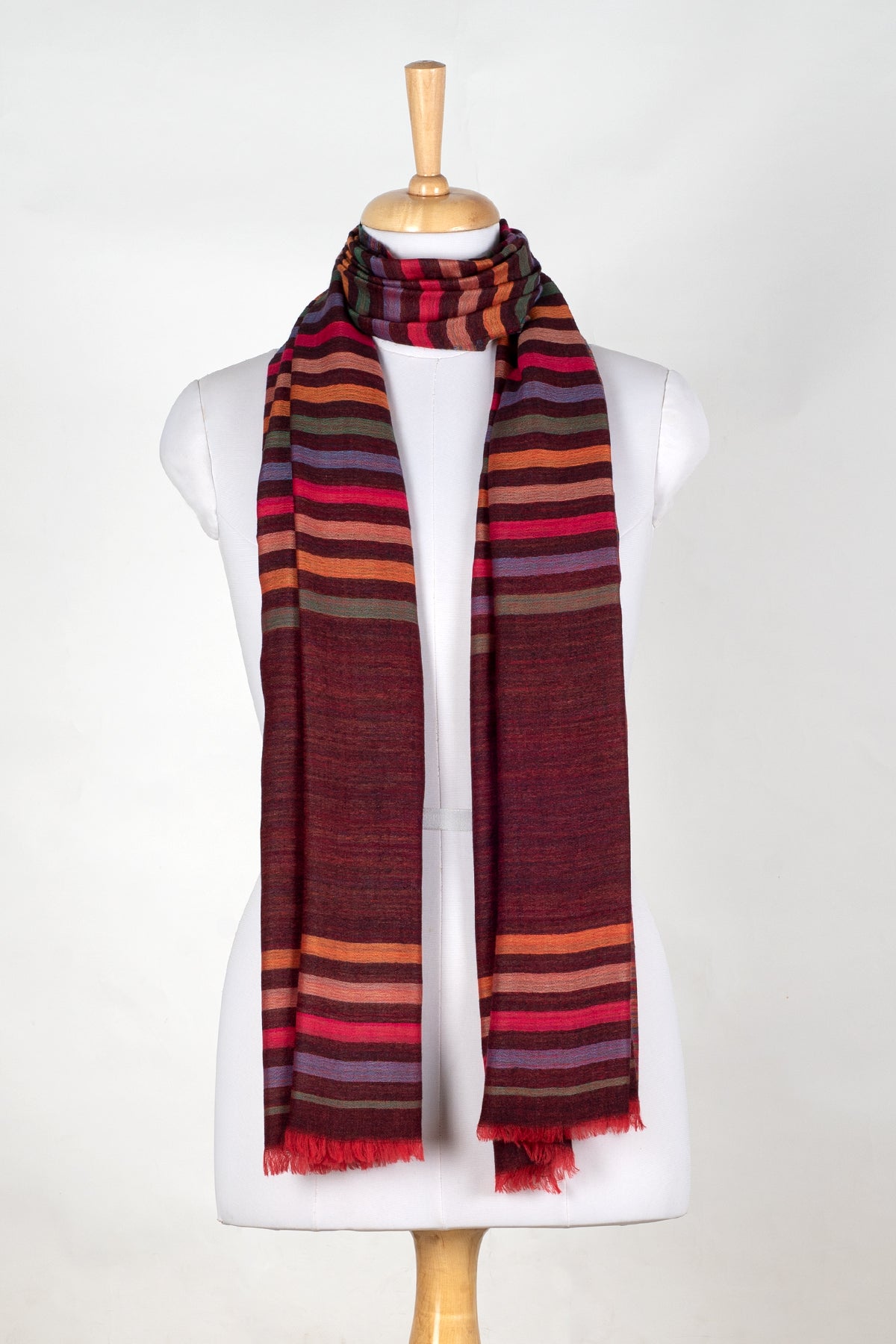 Vivid Stripes Reversible Cashmere Wool Scarf – Brown Multi-Coloured | SVEŽElife-2