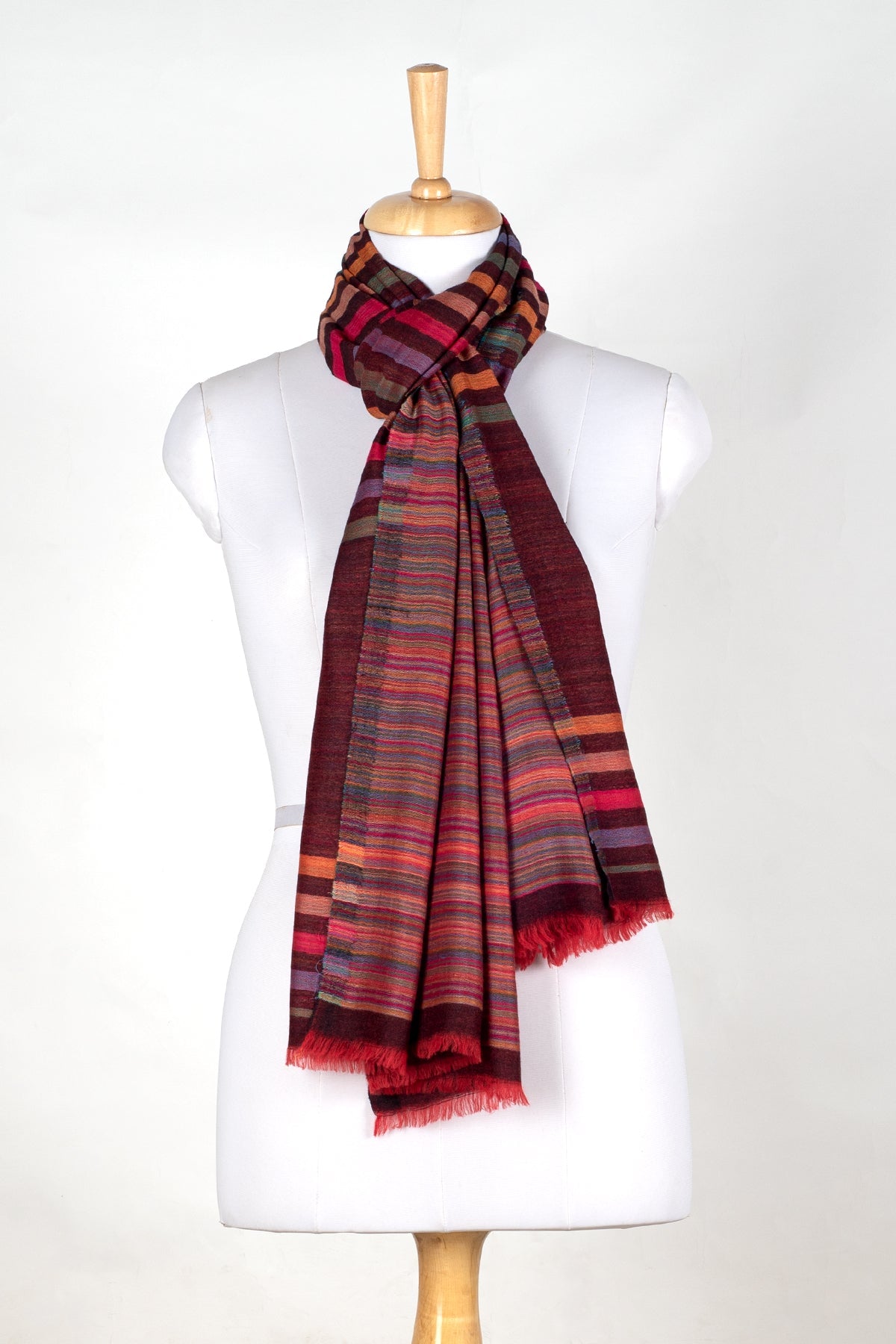 Vivid Stripes Reversible Cashmere Wool Scarf – Brown Multi-Coloured | SVEŽElife-0