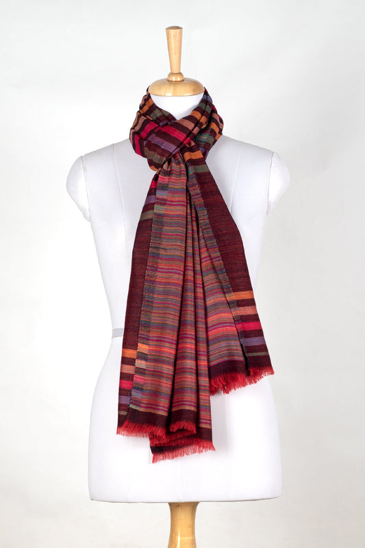 Vivid Stripes Reversible Cashmere Wool Scarf – Brown Multi-Coloured | SVEŽElife-0