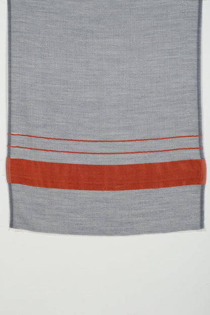 Bordered Stripe Cashmere Wool Scarf – Grey & Orange-1