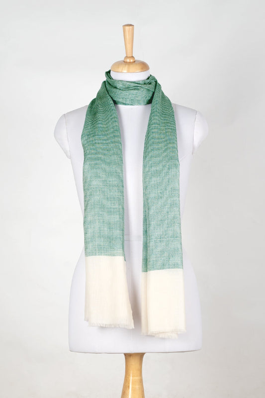 Micro Squares Cashmere Wool Scarf – Bottle Green & Off-White-0