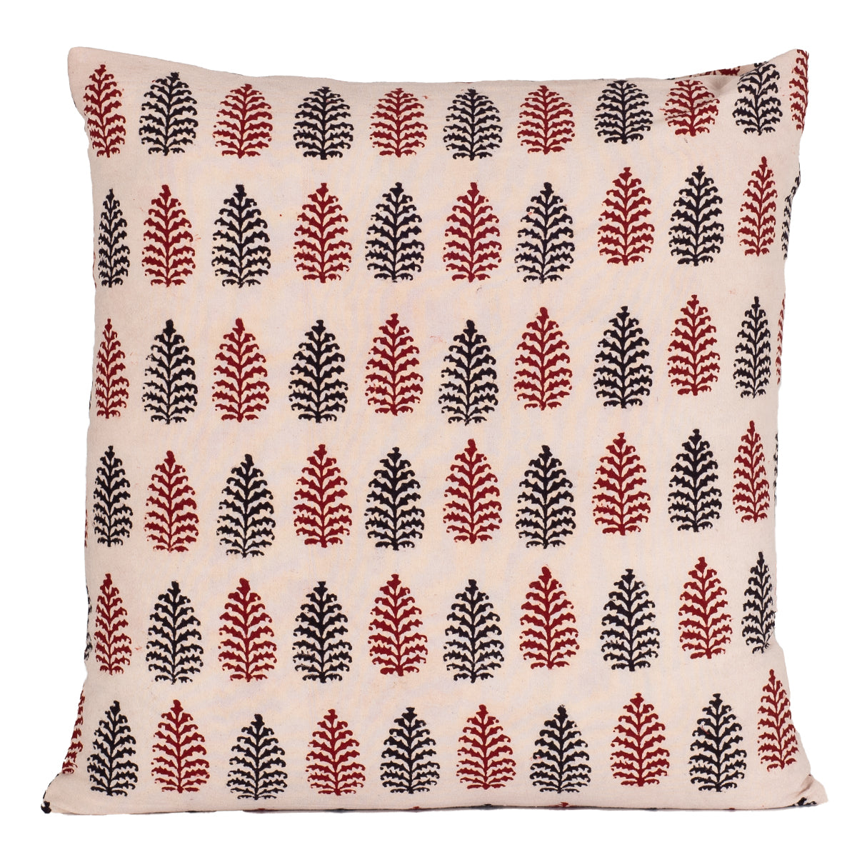 Paisley and Pine Bagh Hand Block Print Cotton Cushion Cover - Red Black-3