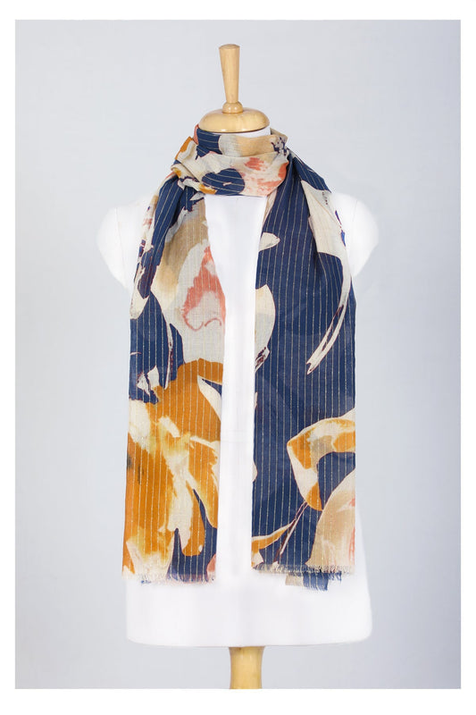 Midnight Bloom Cotton Scarf - Navy-0