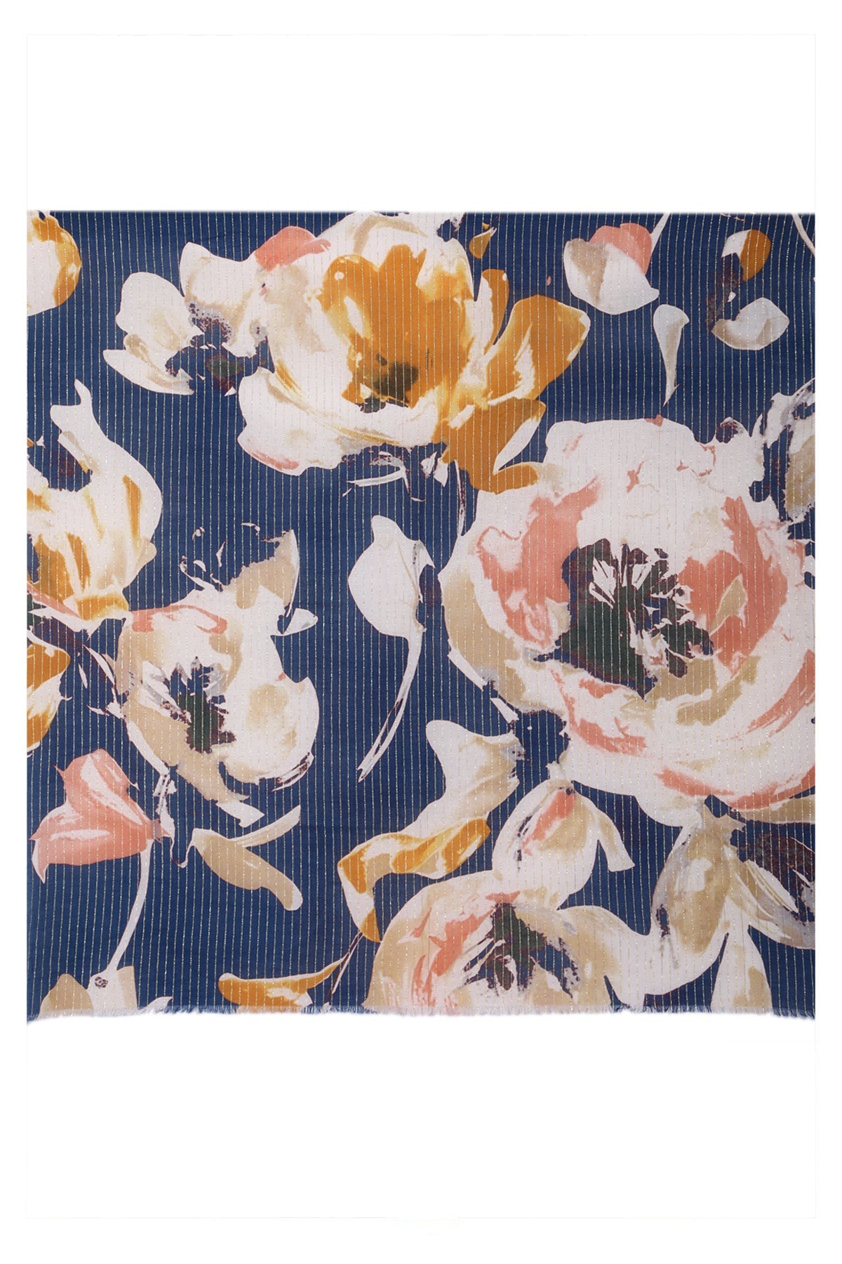 Midnight Bloom Cotton Scarf - Navy-1