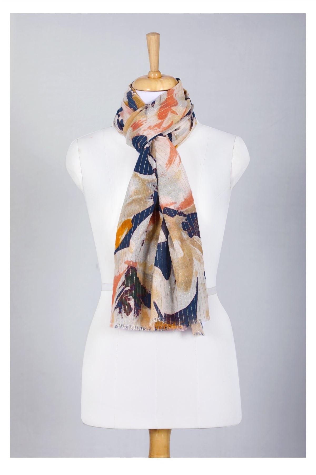 Midnight Bloom Cotton Scarf - Navy-2