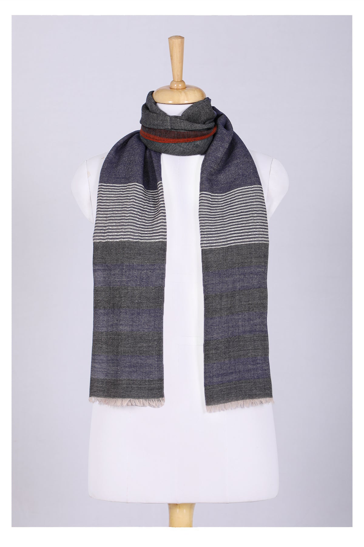 Celestial Glow Stripes Wool Scarf - Grey Blue-0