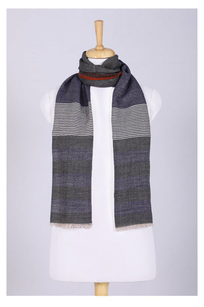 Celestial Glow Stripes Wool Scarf - Grey Blue-0