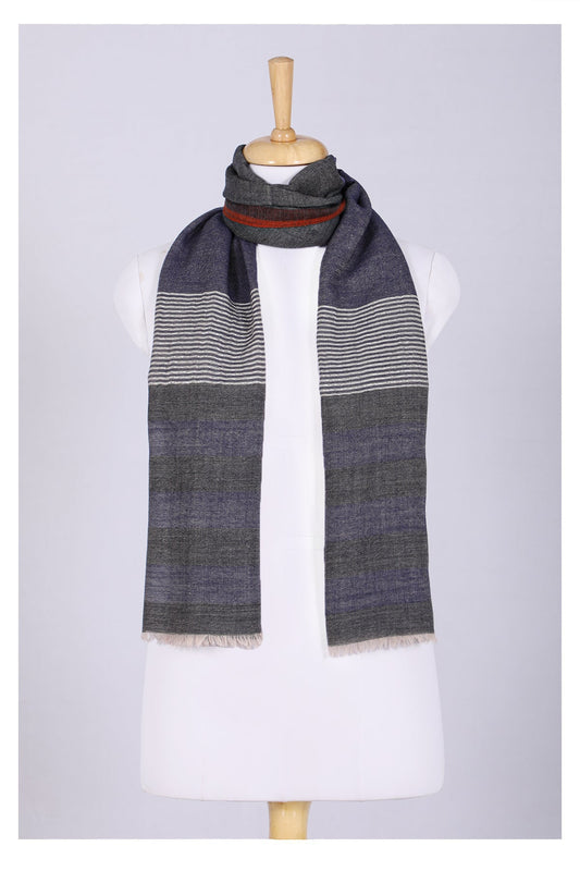 Celestial Glow Stripes Wool Scarf - Grey Blue-0