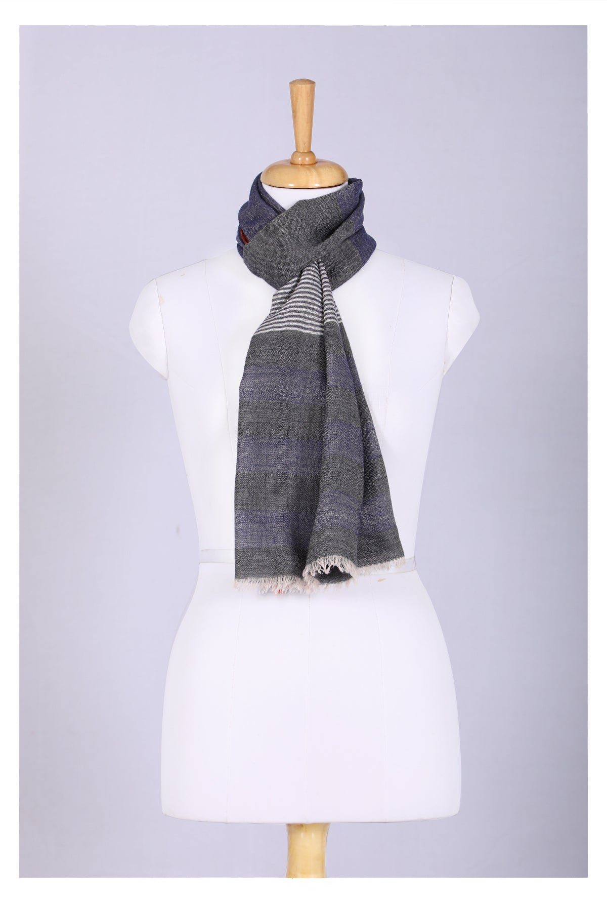 Celestial Glow Stripes Wool Scarf - Grey Blue-2