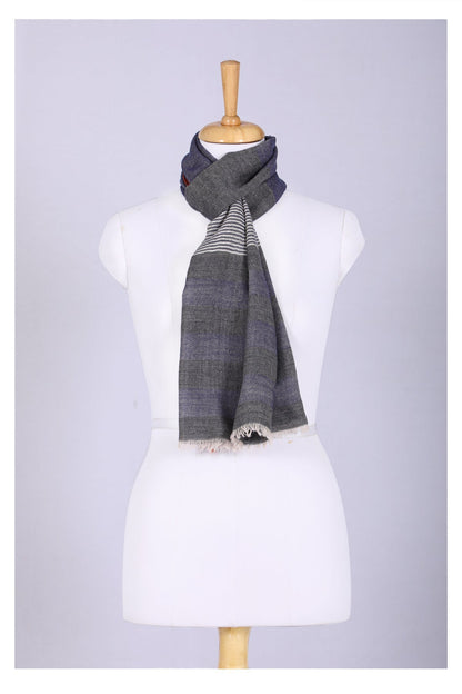 Celestial Glow Stripes Wool Scarf - Grey Blue-2