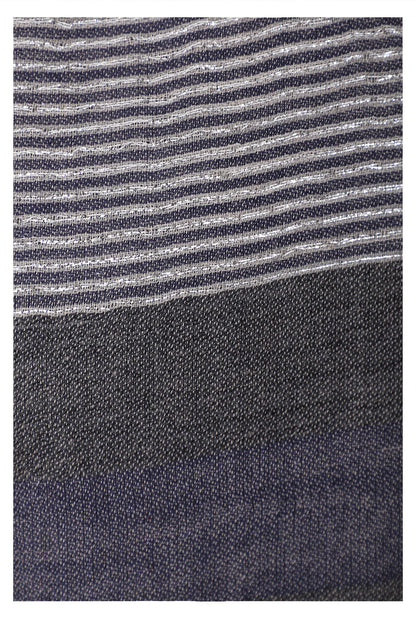 Celestial Glow Stripes Wool Scarf - Grey Blue-3