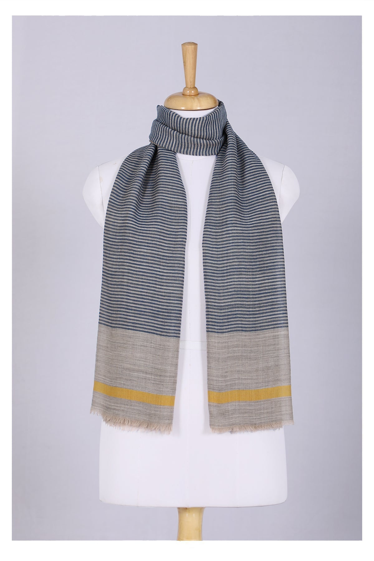 Serene Stride Stripes Wool Scarf - Beige Blue-0