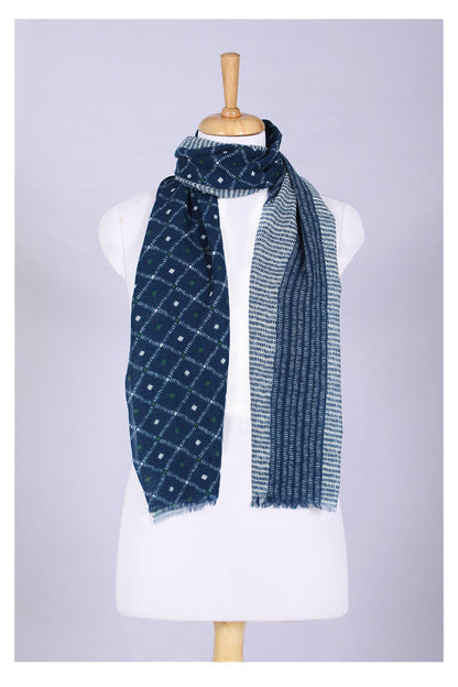 Indigo Elegance Wool Scarf - Blue-0