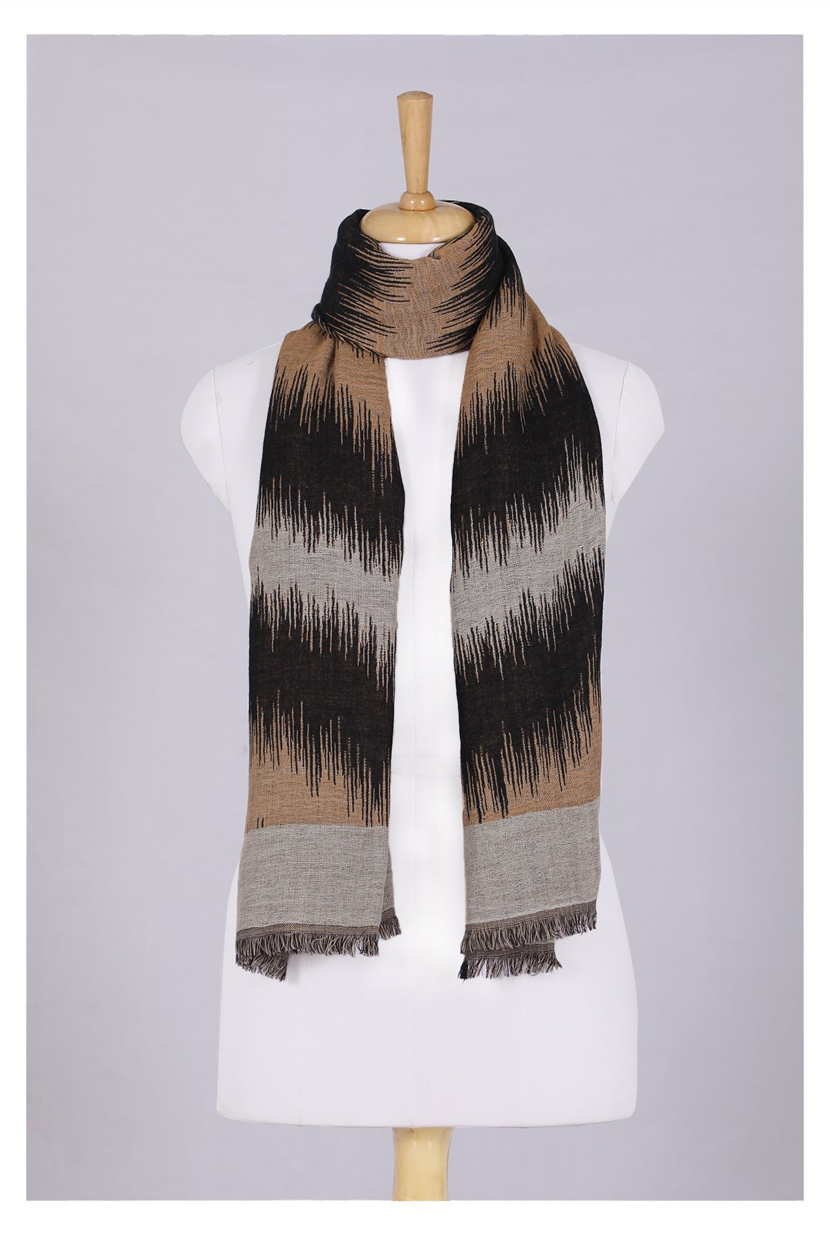 Sahara Jacquard Wool Scarf - Beige Black-0