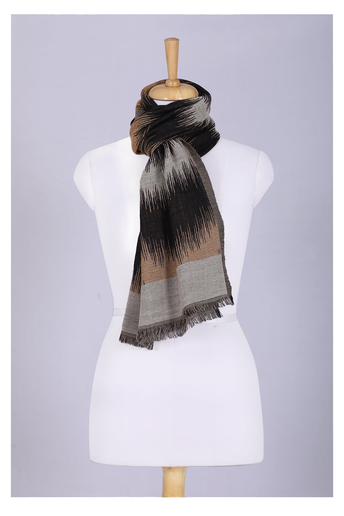 Sahara Jacquard Wool Scarf - Beige Black-2