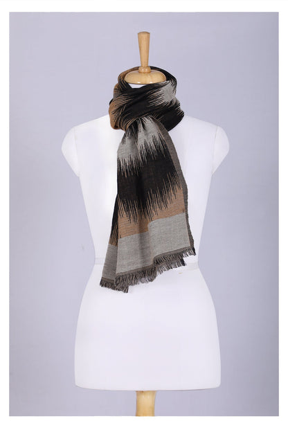 Sahara Jacquard Wool Scarf - Beige Black-2