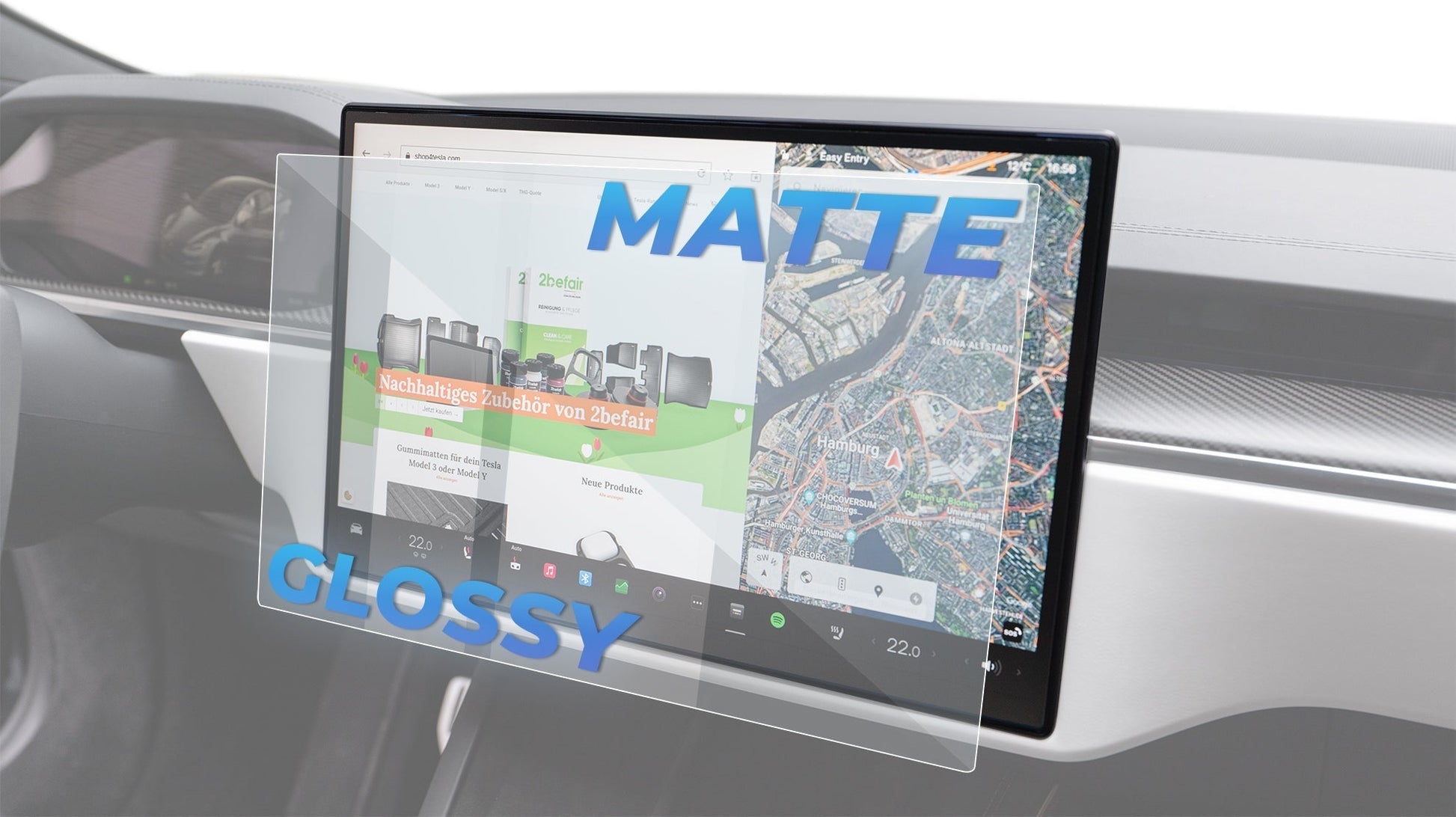 2befair Displayschutzfolien Set Matt/Klar für das Tesla Model S/X-2