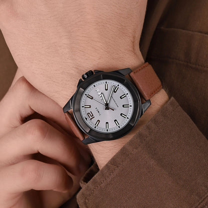 Timex Men's Brown Leather Watch, Gray Dial | TW2U82200-4