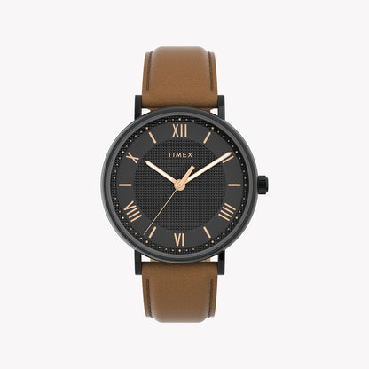 Timex Men's Black Case Watch, Tan Vegan Leather Strap | TW2V91400-0
