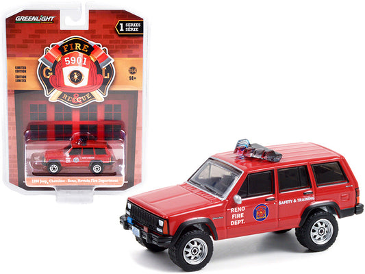 1990 Jeep Cherokee Red "Reno Fire Department" (Nevada) "Fire & Rescue" Series 1 1/64 Diecast Model Car by Greenlight-0