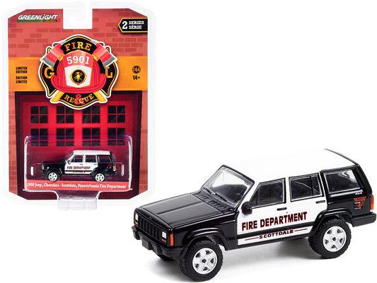 2000 Jeep Cherokee Black and White "Scottdale Fire Department" (Pennsylvania) "Fire & Rescue" Series 2 1/64 Diecast Model Car by Greenlight-0