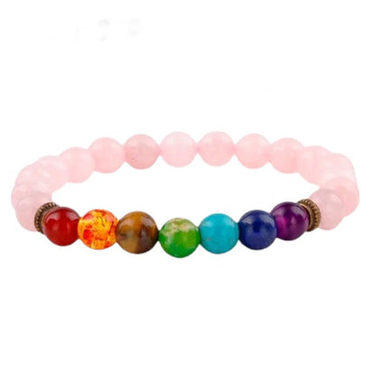 Healing Rose Quartz Bracelet with 7 Chakra Stones