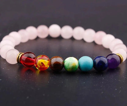 Healing Rose Quartz Bracelet with 7 Chakra Stones