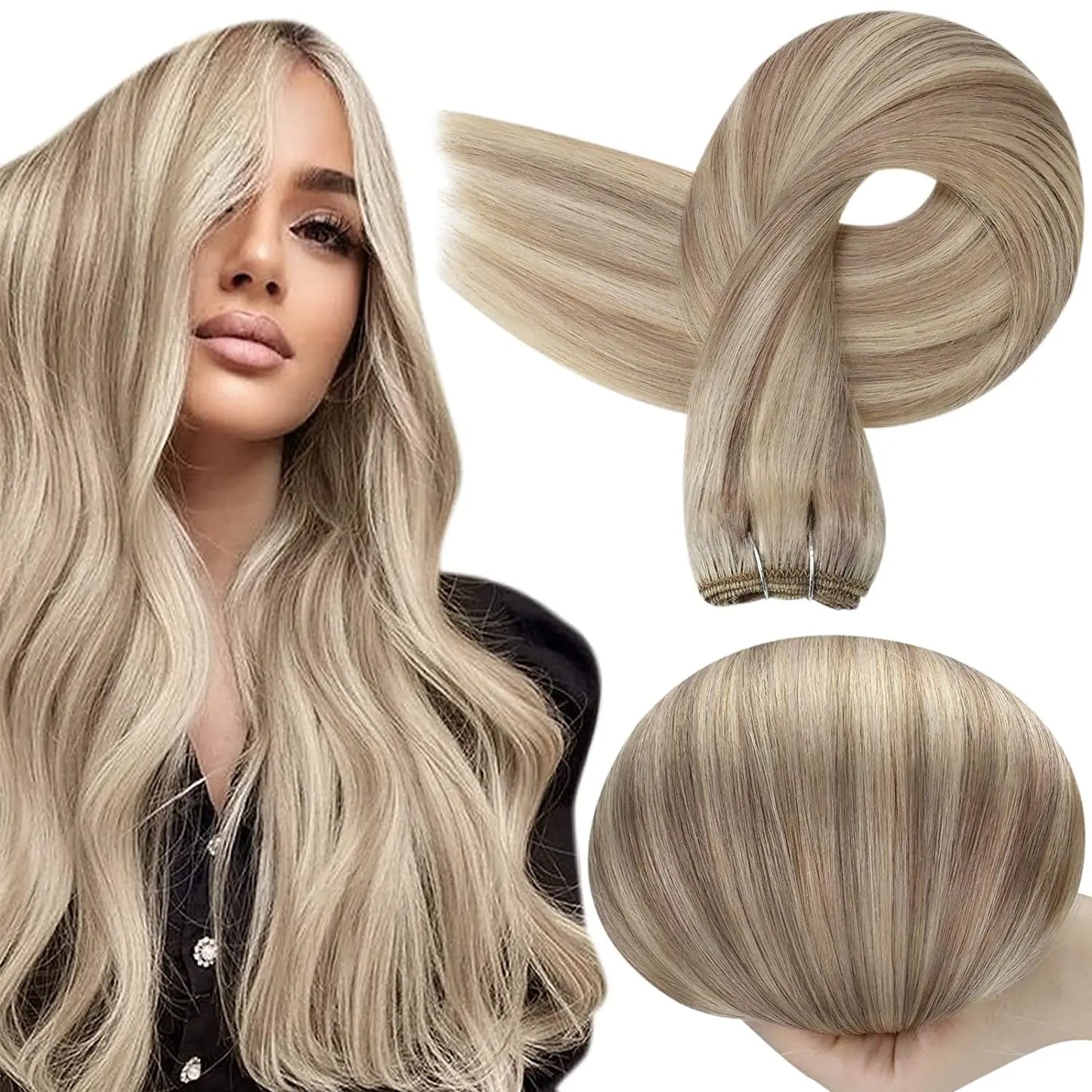 Verander Je Uiterlijk met Full Shine Ombre Blonde Menselijk Haar Weft Extensions - Zijdeachtig Steil 100g Remy Skin Dubbele Weft Bundels voor een Perfecte Salonafwerking!