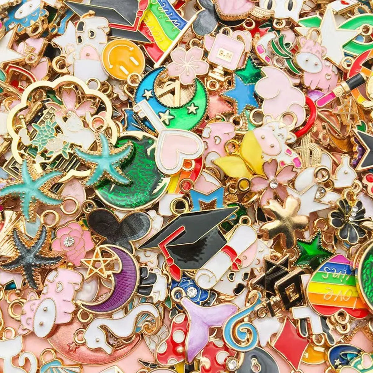 Mixed Enamel Charms for Jewelry Making Gold Tone Zinc Alloy Pendants DIY Bracelets Necklaces Craft Supplies