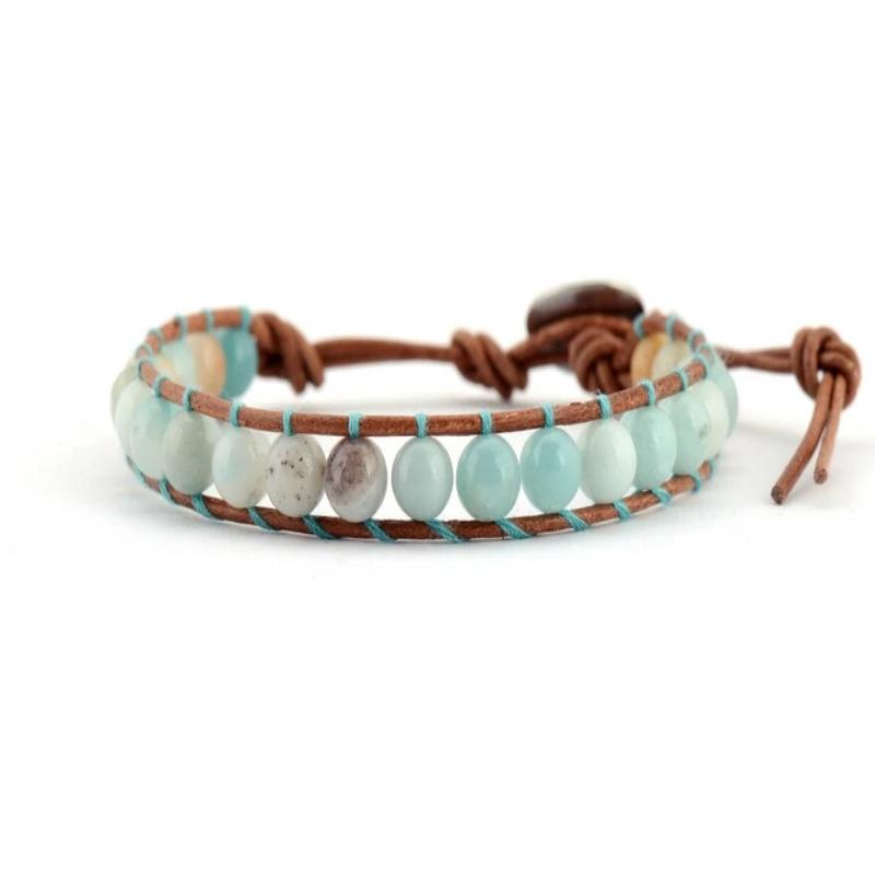 Stijlvolle Blauw Leren Armband van Amazoniet