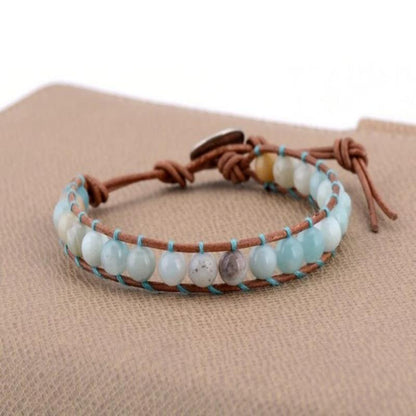 Stijlvolle Blauw Leren Armband van Amazoniet