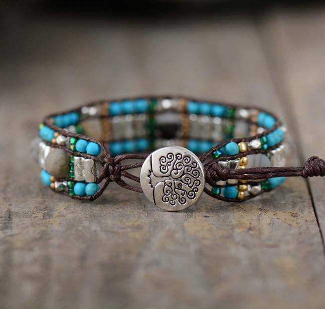 Elegant Handcrafted Bohemian Tree of Life Natural Stone Bracelet