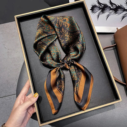 Chique 70 cm Zijde Vierkante Sjaal voor Dames - Luxe Satijnen Halsdoek, Haarbandana en Veelzijdige Sjaal Wrap of Hijab Echarpe