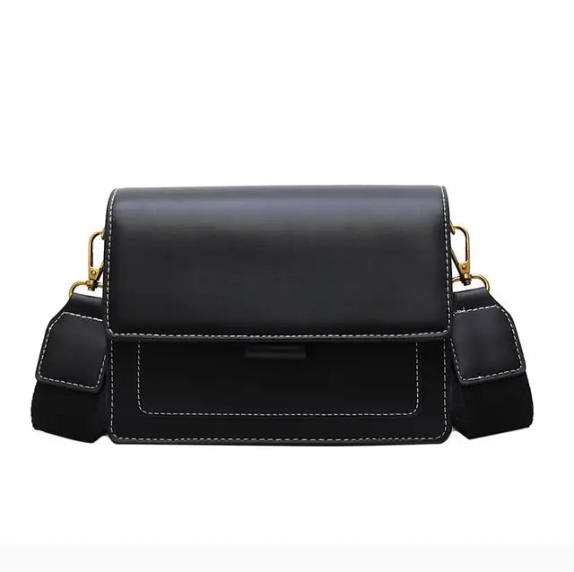 LOWIENA - Dames Crossbody-tas van zwart leer met zachte textuur en klepsluiting