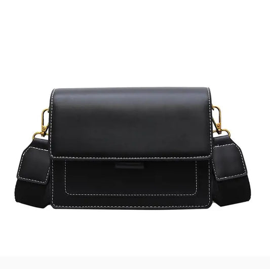 LOWIENA - Dames Crossbody-tas van zwart leer met zachte textuur en klepsluiting
