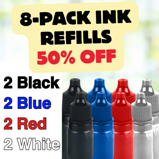 8-Pack Ink Refills (2x4 Colors: Black, Blue, Red, White)