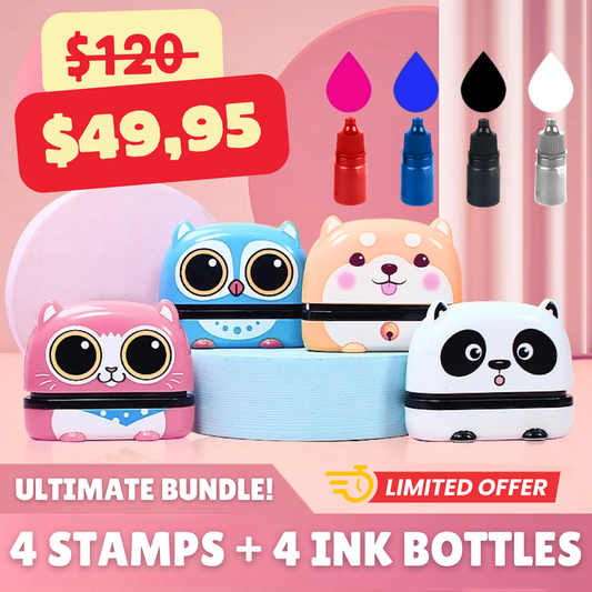 ULTIMATE BUNDLE: 4 Personalized Kids’ Clothing Stamps + 4 Ink Colors