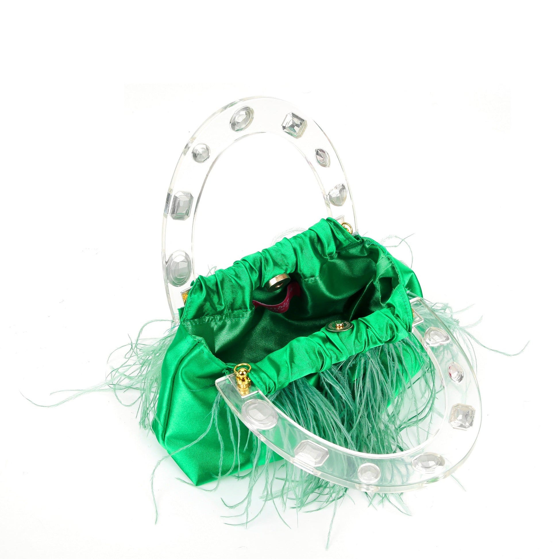 Dreamy Green Feathered Top handle bag-1
