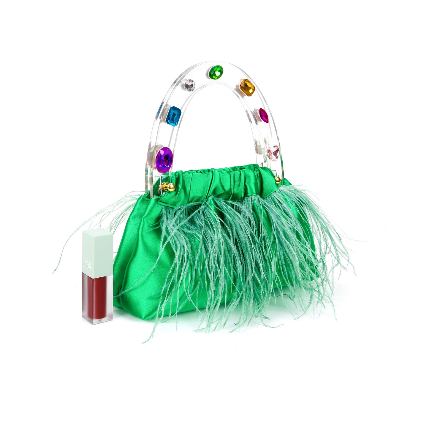 Dreamy Green Feathered Top handle bag-2