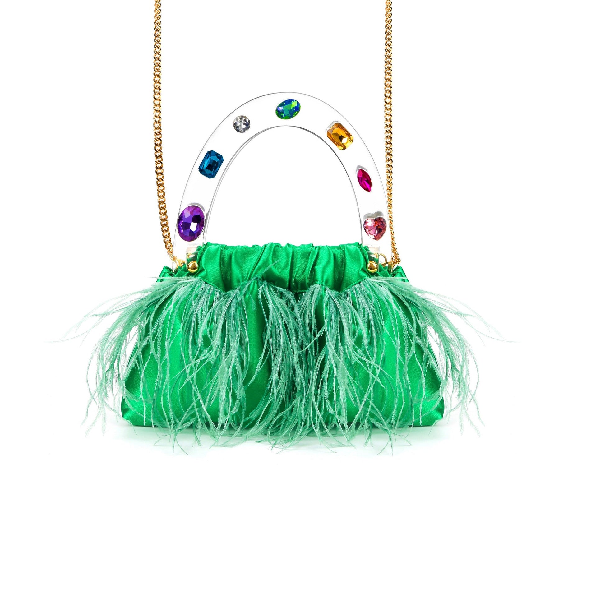 Dreamy Green Feathered Top handle bag-3