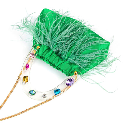 Dreamy Green Feathered Top handle bag-4