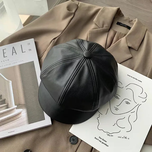 CAROLIEN - Stijlvolle Dames Koreaanse PU Lederen Achthoekige Newsboy Pet