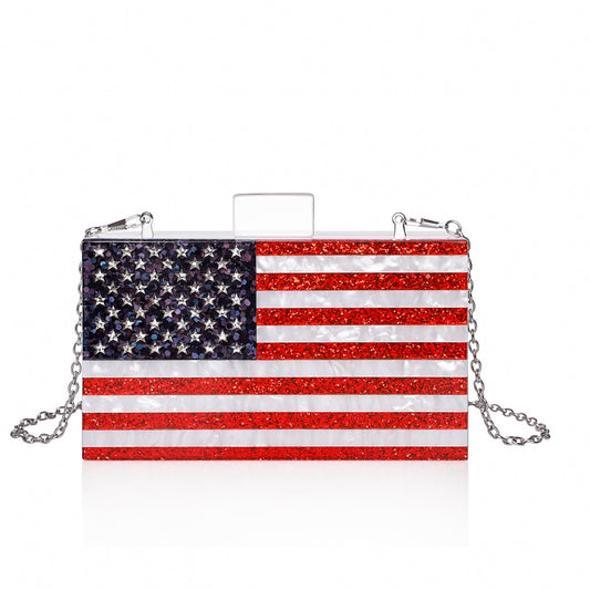 Sparkling American Flag Pearl White Clutch Purse-0