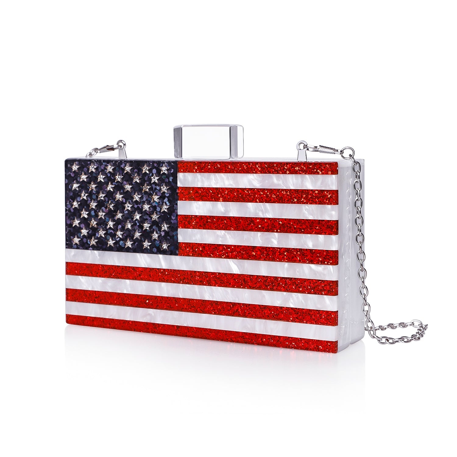 Sparkling American Flag Pearl White Clutch Purse-1