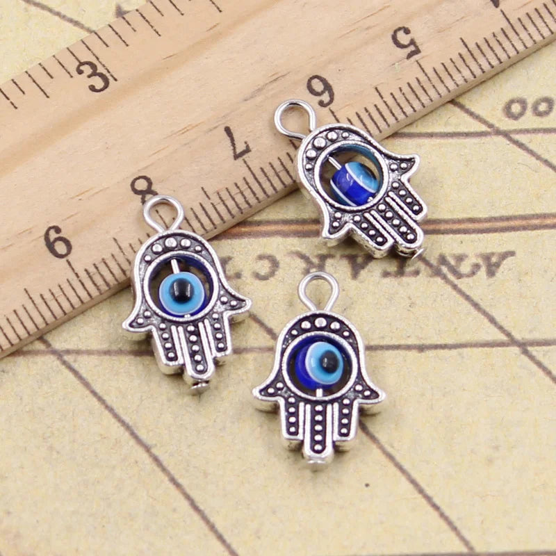 15pcs Hamsa Hand Evil Eye Charms Antique Silver Protection Charms DIY Jewelry Making Pendants