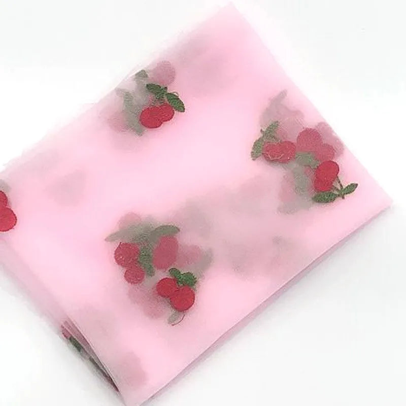 Cherry Embroidered Tulle Fabric 1 Meter Soft Mesh Fabric for Baby Dresses Tutu Skirts Wedding Party Sewing DIY