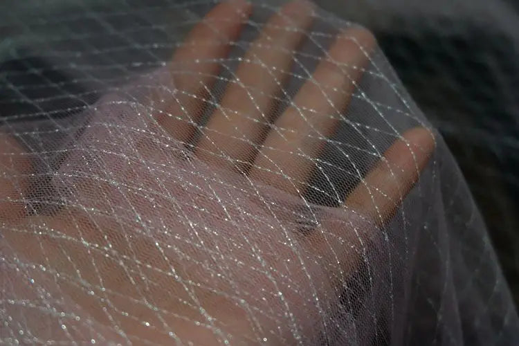 Thin Tulle Veil Fabric 150cm Wide Grid Mesh Lace with Gold Silver Thread for Sewing DIY Dress Decoration